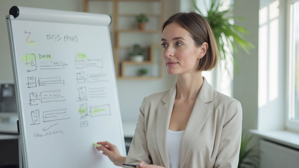 Whiteboard met test plan geschetst, met metriek, baseline en hypothesis duidelijk geschreven